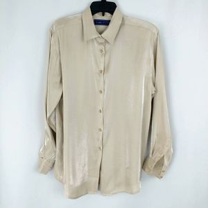 Karen Scott Shiny Cream Button Down Blouse